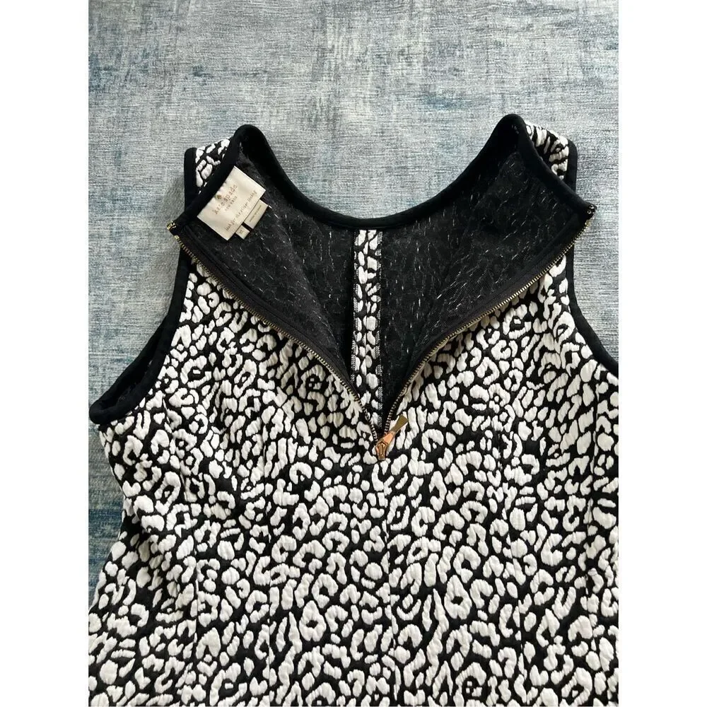 Kate Spade Black & White Leopard Print Textured Sleeveless Dress Size XL